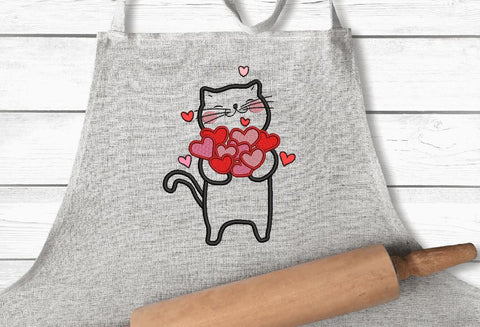 Valentine Cat with Hearts Machine Embroidery Design Embroidery/Applique DESIGNS Angie 