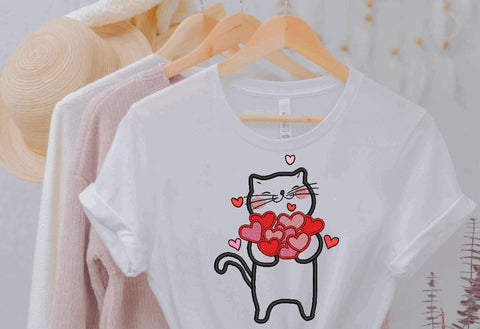 Valentine Cat with Hearts Machine Embroidery Design Embroidery/Applique DESIGNS Angie 