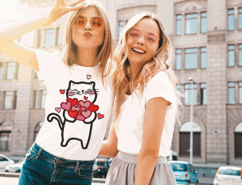 Valentine Cat with Hearts Machine Embroidery Design Embroidery/Applique DESIGNS Angie 