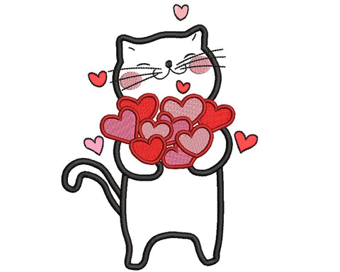 Valentine Cat with Hearts Machine Embroidery Design Embroidery/Applique DESIGNS Canada Embroidery 