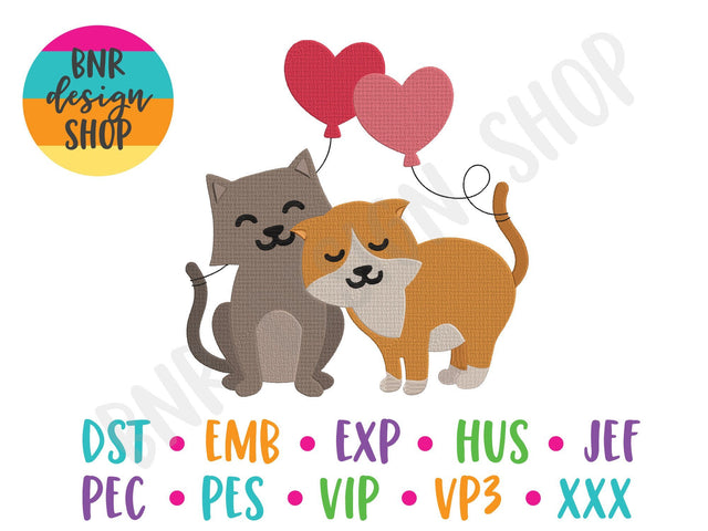 Valentine Cats Machine Embroidery Design Embroidery/Applique BNRDesignShop 