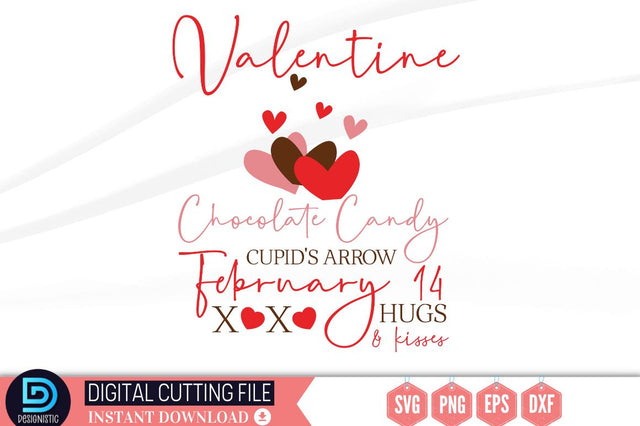 Valentine chocolate candy cupid's arrow february 14 xoxo hugs & kisses SVG SVG DESIGNISTIC 