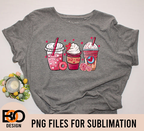 Valentine coffee lover PNG, latte iced stars coffee digital download, Sublimation design hand drawn Printable Graphic custom gift shirt Sublimation BOO-design 