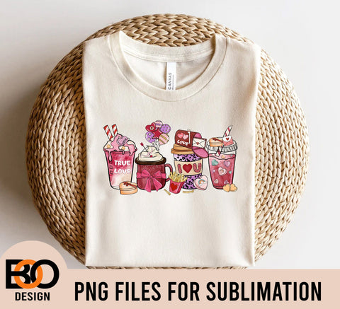 Valentine coffee lover PNG, latte iced stars coffee digital download, Sublimation design hand drawn Printable Graphic custom gift shirt Sublimation BOO-design 