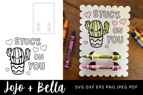Valentine Coloring Cards SVG, Cuttable Crayon SVG, Crayon Holder Valentine SVG, Kid's Valentine Svg, Svg Files For Cricut and Silhouette. SVG Jojo&Bella 