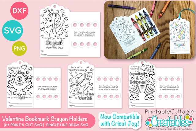 Valentine Crayon Holder Bookmark SVG Set SVG Printable Cuttable Creatables 