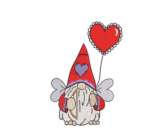 Valentine Cupid Gnome with heart Balloon Machine Embroidery Design Embroidery/Applique DESIGNS Canada Embroidery 