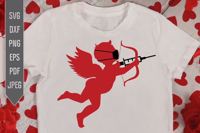 Valentine Cupid Svg. Cupid with Mask and Syringe Svg. Covid Cupid Svg. Funny Valentine's 2021 Svg. Pandemic, Quarantine, Virus dxf, eps, png SVG Mint And Beer Creations 