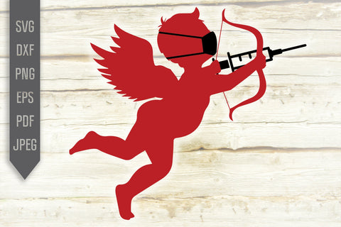 Valentine Cupid Svg. Cupid with Mask and Syringe Svg. Covid Cupid Svg. Funny Valentine's 2021 Svg. Pandemic, Quarantine, Virus dxf, eps, png SVG Mint And Beer Creations 