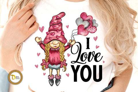 Valentine Cute Girl Gnome- I Love You Quote Sublimation PNG Sublimation Dina.store4art 
