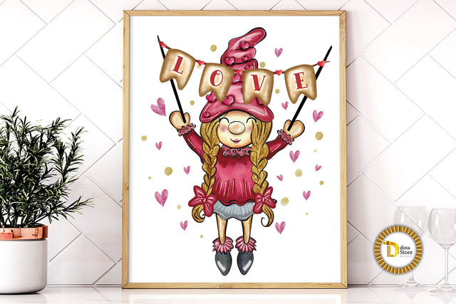 Valentine Cute Girl Gnome with Love Word Sublimation PNG Sublimation Dina.store4art 