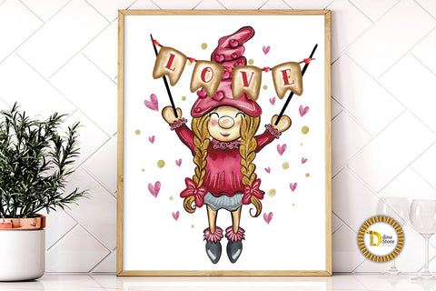 Valentine Cute Girl Gnome with Love Word Sublimation PNG Sublimation Dina.store4art 