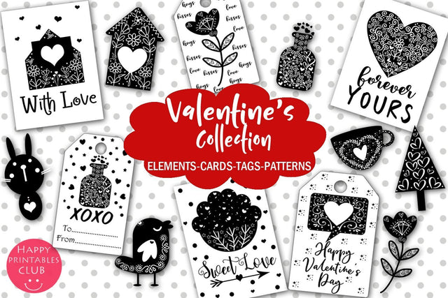 Valentine Day Collection-Cliparts,Cards, Tags, Patterns SVG Happy Printables Club 