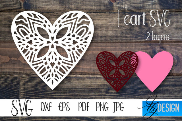 Valentine Day SVG. Mandala Heart SVG. Layered Heart SVG. 5-4 SVG Fly Design 