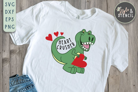 Valentine Dinosaur Heart Crusher SVG - PNG, DXF, EPS, SVG SVG Style and Stencil 