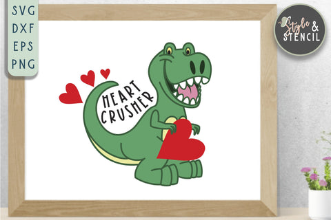 Valentine Dinosaur Heart Crusher SVG - PNG, DXF, EPS, SVG SVG Style and Stencil 