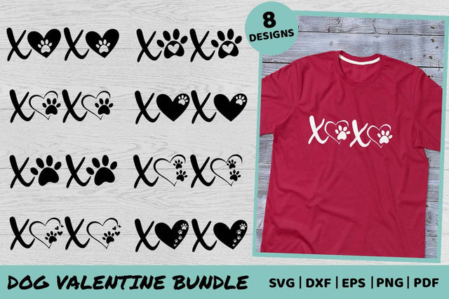 Valentine dog bundle SVG | XOXO dog paws print SVG Irina Ostapenko 