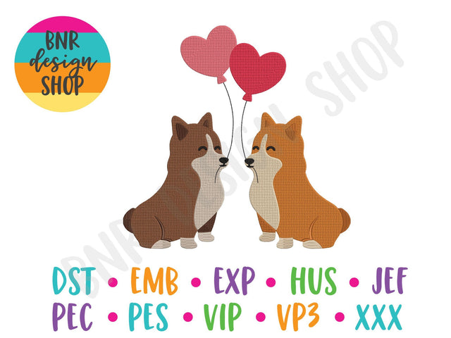 Valentine Dogs Machine Embroidery Design Embroidery/Applique BNRDesignShop 