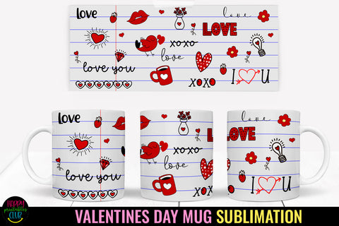 Valentine Doodle Mug Wrap Sublimation Sublimation Happy Printables Club 