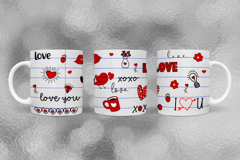 Valentine Doodle Mug Wrap Sublimation Sublimation Happy Printables Club 