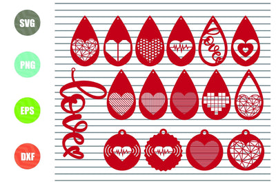 Valentine Earrings - Heart Earrings Svg Png Dxf Eps Cut Files SVG Artstoredigital 
