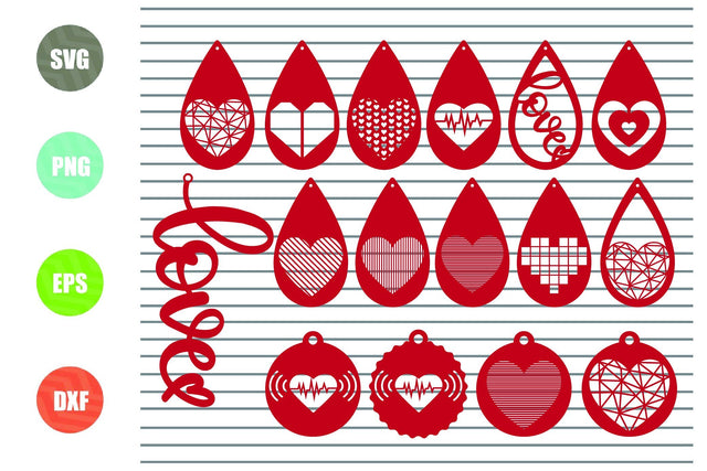 Valentine Earrings - Heart Earrings Svg Png Dxf Eps Cut Files SVG Artstoredigital 