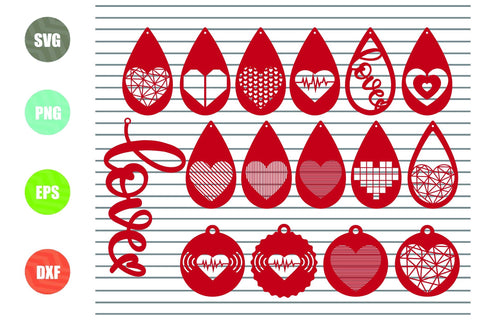 Valentine Earrings - Heart Earrings Svg Png Dxf Eps Cut Files SVG Artstoredigital 