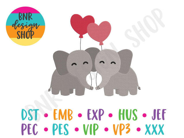 Valentine Elephants Machine Embroidery Design Embroidery/Applique BNRDesignShop 