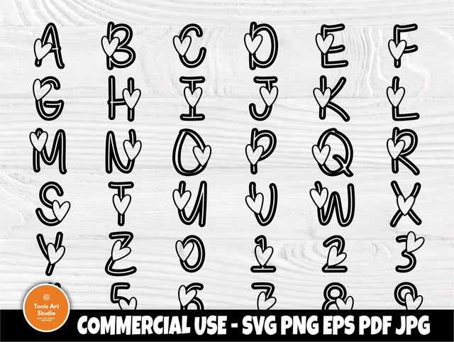 Valentine font SVG | Heart Alphabet Cut file | Love Svg | Heart Svg | Heart Letters and Numbers | Svg Files for Cricut | Heart Monogram Svg SVG TonisArtStudio 
