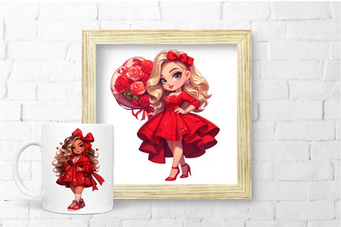 Valentine Girl PNG Bundle, Valentines Day Chibi Clipart Sublimation OrangeBrushStudio 