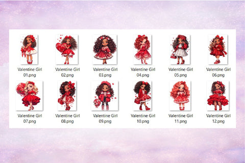Valentine Girl PNG Bundle, Valentines Day Chibi Clipart Sublimation OrangeBrushStudio 