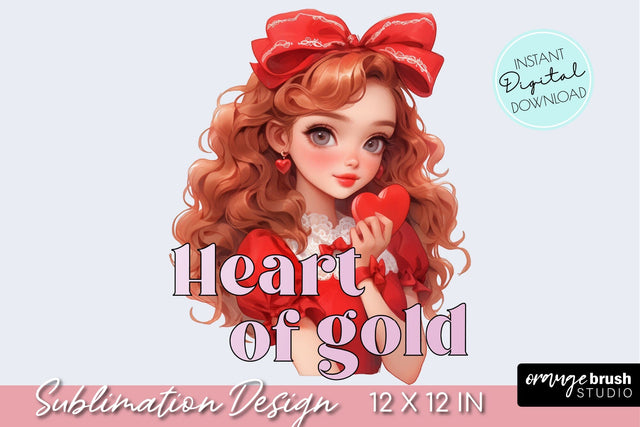 Valentine Girl Sublimation Design. Valentines Day Quote PNG Sublimation OrangeBrushStudio 