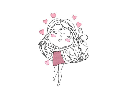 Valentine Girl with Hearts Machine Embroidery Design Embroidery/Applique DESIGNS Canada Embroidery 