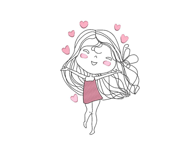 Valentine Girl with Hearts Machine Embroidery Design Embroidery/Applique DESIGNS Canada Embroidery 