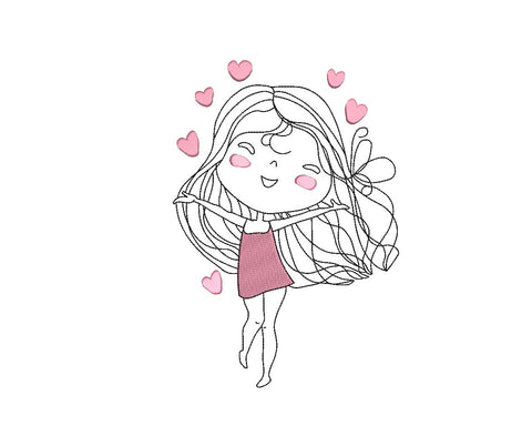 Valentine Girl with Hearts Machine Embroidery Design Embroidery/Applique DESIGNS Canada Embroidery 
