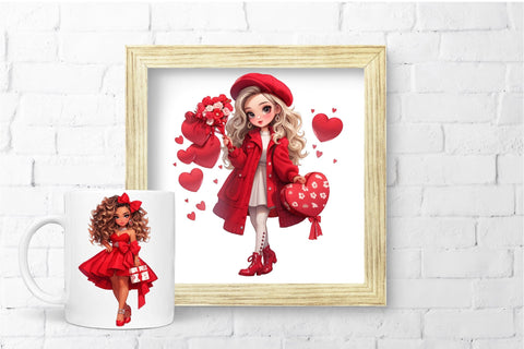 Valentine Girls Clipart, Valentines Day Fashion Clipart Sublimation OrangeBrushStudio 