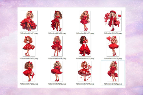 Valentine Girls Clipart, Valentines Day Fashion Clipart Sublimation OrangeBrushStudio 