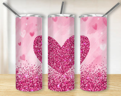 Valentine Glitter Heart Stripe Pattern 20oz Tumbler Sublimation Design Seamless, Valentine Stripe Png Tumbler Sublimation BouDesign 