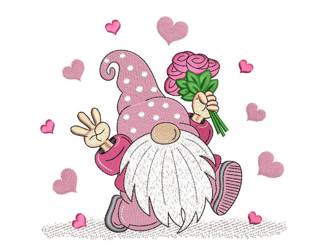 Valentine Gnome Embroidery Design, Happy Valentine's Day Embroidery File, 4 sizes, Instant Download Embroidery/Applique DESIGNS Nino Nadaraia 