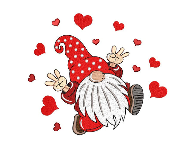 Valentine Gnome Embroidery Design, Happy Valentine's Day Embroidery File, 4 sizes, Instant Download Embroidery/Applique DESIGNS Nino Nadaraia 