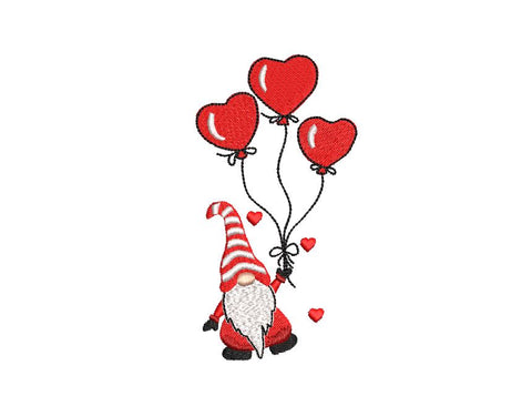 Valentine Gnome Flying on Heart Balloons Machine Embroidery Design Embroidery/Applique DESIGNS Canada Embroidery 