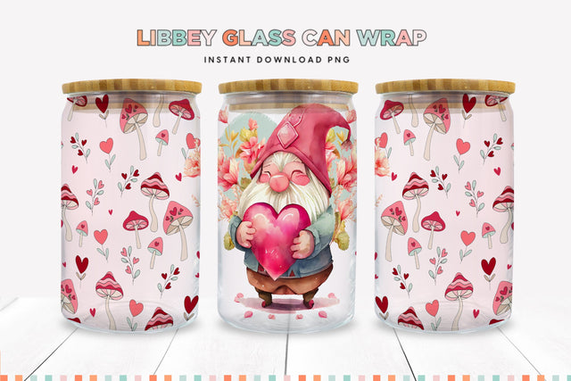 Valentine Gnome Glass Can Sublimation PNG Sublimation BijouBay 