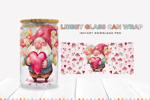Valentine Gnome Glass Can Sublimation PNG Sublimation BijouBay 