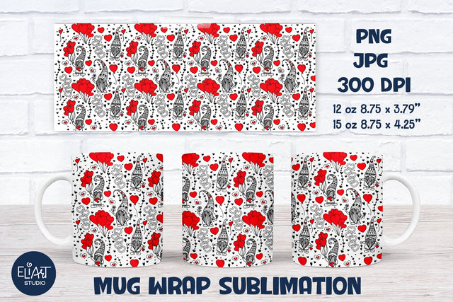 Valentine Gnome Mug Wrap Sublimation, Hearts Full Mug Wrap. Sublimation Elinorka 