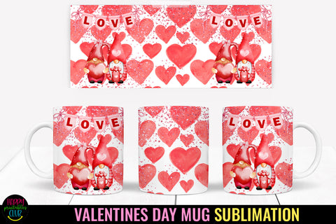 Valentine Gnome Mug Wrap Sublimation I Valentine Mugs PNG Sublimation Happy Printables Club 