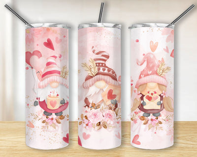 Valentine gnome tumbler design, Valentine gnomes, Valentine’s Day, hearts, sublimation design, 20 oz skinny straight tumbler design Sublimation BouDesign 