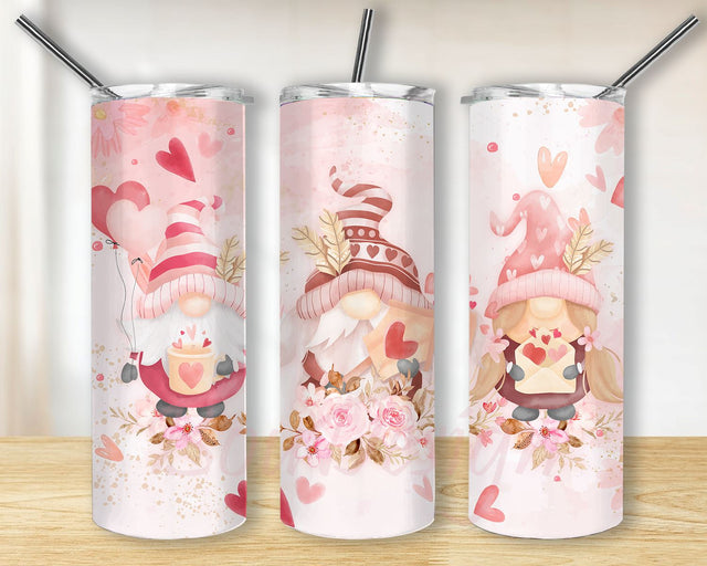 Valentine gnome tumbler design, Valentine gnomes, Valentine’s Day, hearts, sublimation design, 20 oz skinny straight tumbler design Sublimation BouDesign 