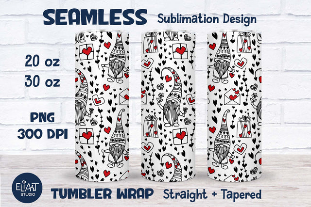 Valentine Gnome Tumbler Sublimation, Tumbler Wrap 20-30 OZ. Sublimation Elinorka 