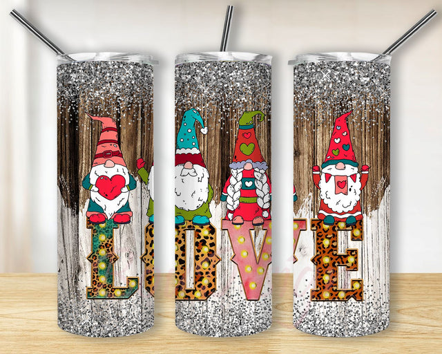 Valentine Gnome Tumbler wrap PNG, Valentine Gnomes Glitter 20oz Tumbler Wrap PNG Download Sublimation BouDesign 