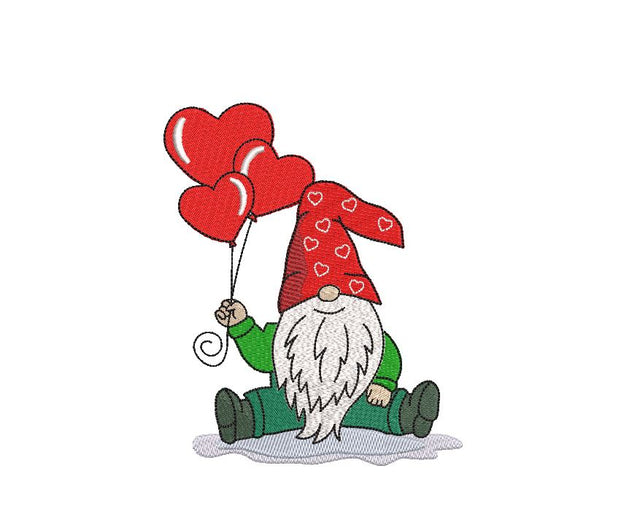 Valentine Gnome with heart balloons Machine Embroidery Design Embroidery/Applique DESIGNS Canada Embroidery 